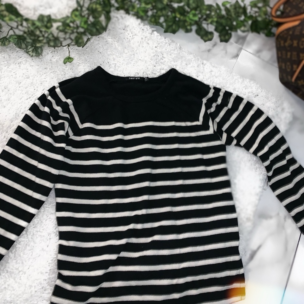 Black and White Striped Sweater - Obey
